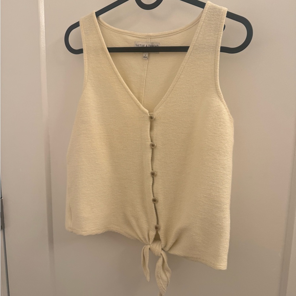 Madewell Cream Button-Down Tie-Front Tank Top